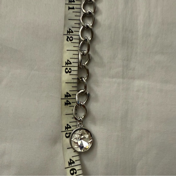 Silver tone layered charms with rhinestone details chain belt - Picture 7 of 9